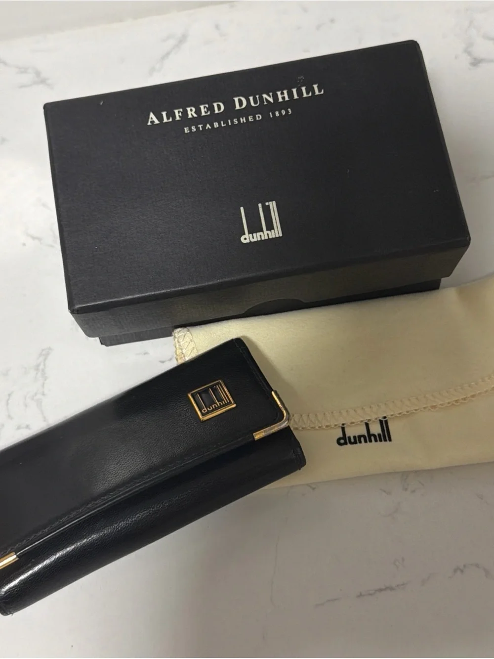 Black Alfred Dunhill Leather 4 ring Key Holder Case/wallet With Box & Dust Cloth
